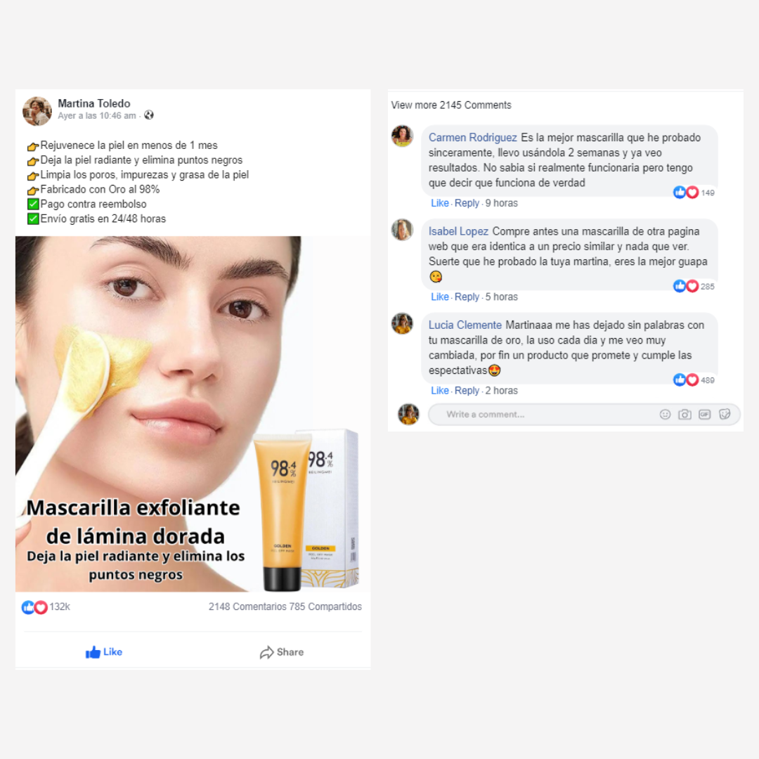 GoldenBeauty - Mascarilla exfoliante de oro | Piel joven en 28 días